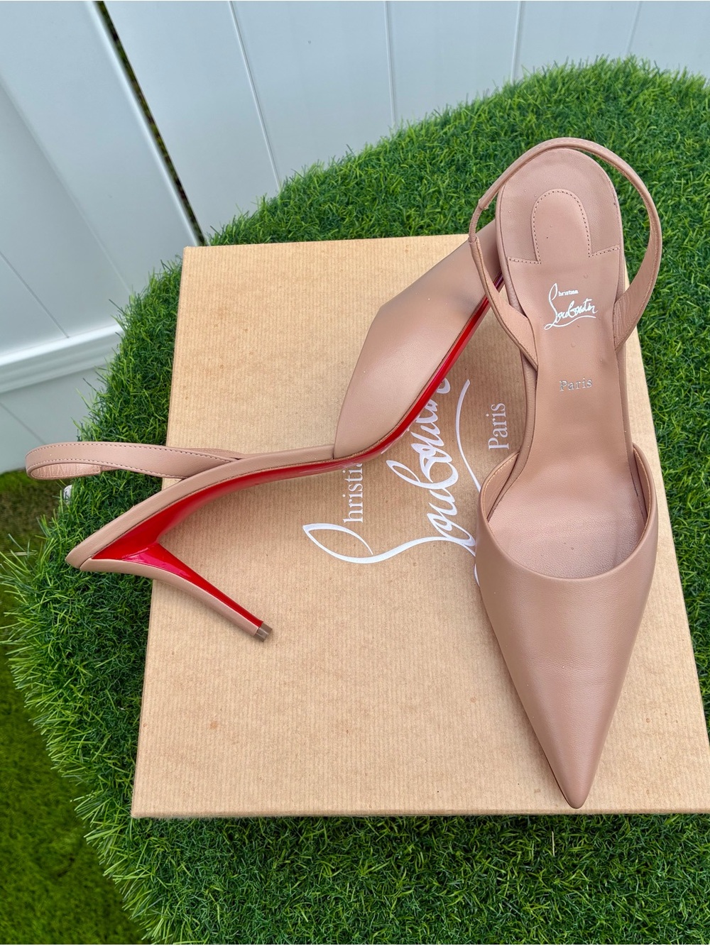CHRISTIAN LOUBOUTIN APOSTROPHA BLUSH LEATHER SLING PUMPS MISS Z HEEL SZ 41 NEW